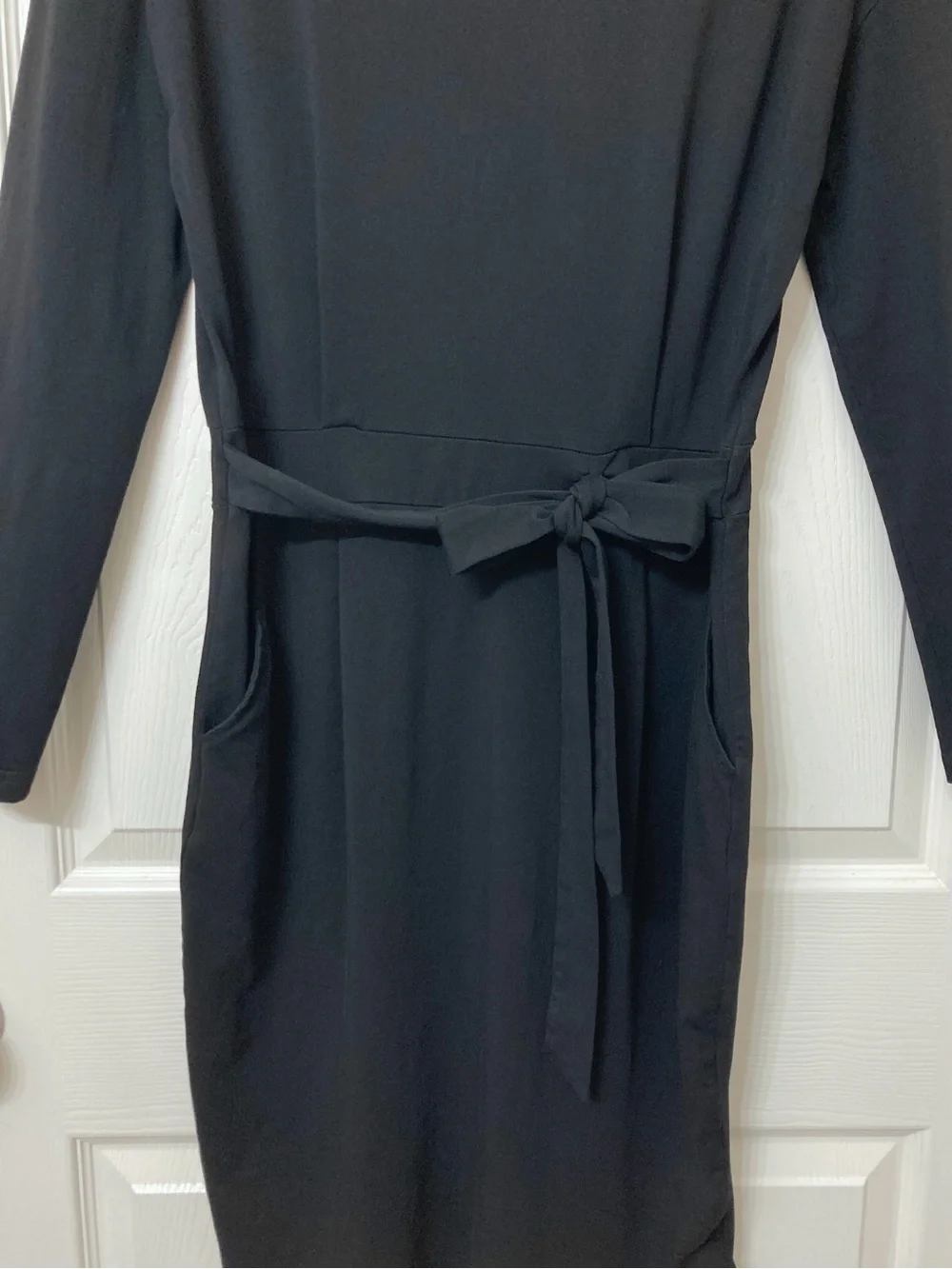 Pretty Garden Black Long Sleeve Tie Front Fitted Sheath Dress Large Party Event - Picture 3 of 8